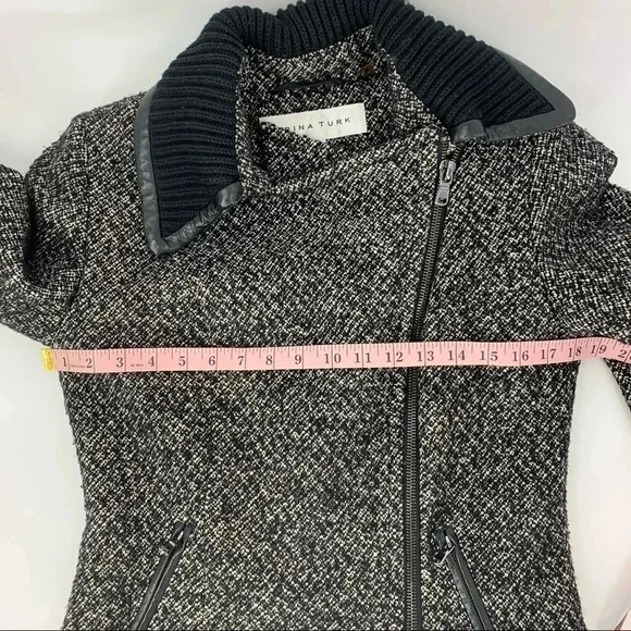 Trina Turk Boucle Tweed Moto zip jacket with leather trim - Picture 6 of 7